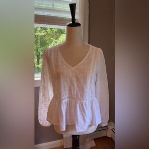 LOFT White Peplum Blouse with Long Sleeves